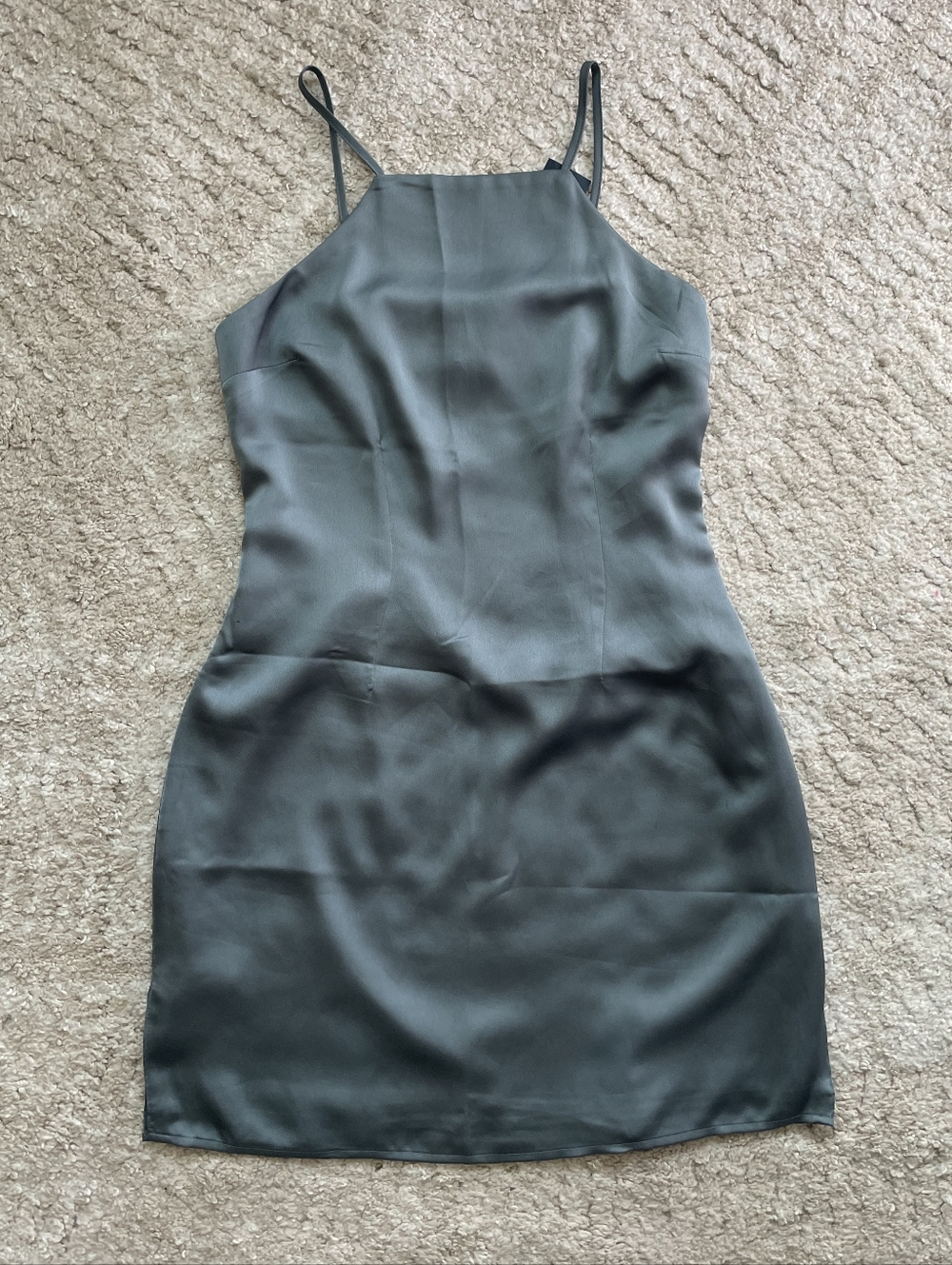 Abercrombie & Fitch Satin Slip Dress in Dusty Teal Size XSP - Picture 3 of 9